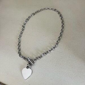 Designer inspired silver chain link heart necklace